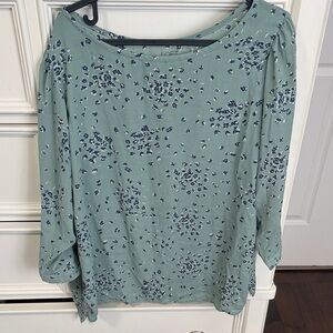 LOFT Women's Green Floral Long Sleeve Tee
